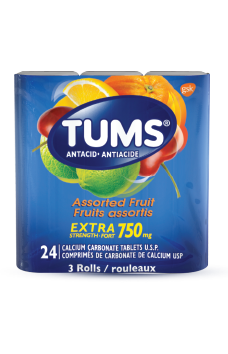 Package of 3 rolls of TUMS Extra Strength Assorted Fruit