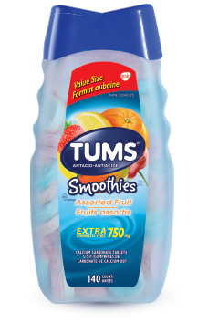 Bottle of TUMS Smoothies Assorted Fruit 140ct